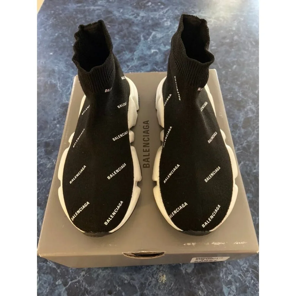 Balenciaga All Over Logo Sock Sneakers Kids EU 29-30/US 12-12.5 - Picture 1 of 10